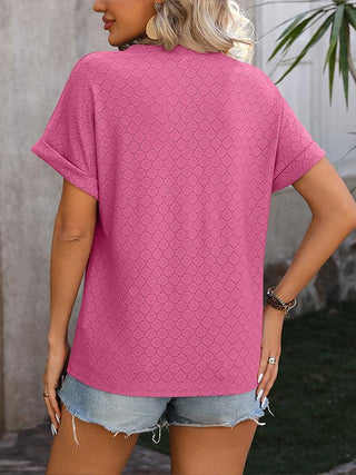 V-neck Button-down Solid Color Short-sleeved T-shirt 01225824