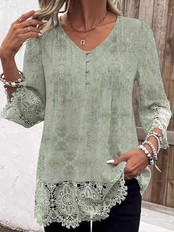 Water-soluble Lace Sleeves and Hem Printed T-shirt