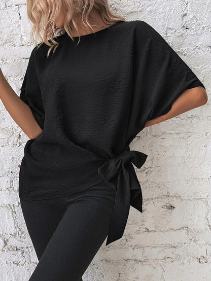 Batwing Sleeves Knotted Hem Plus Blouse