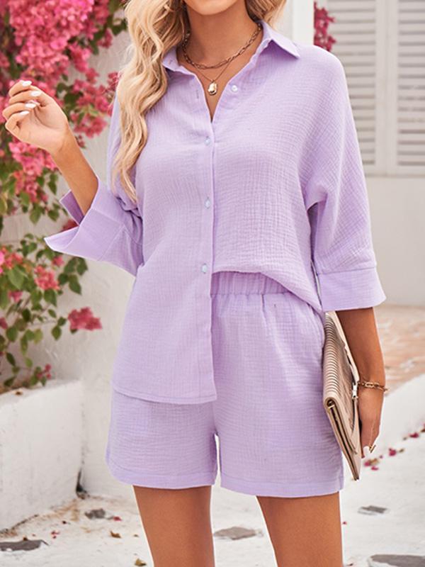 Women's Three-quarter Sleeve Short Cotton Two-piece Suit