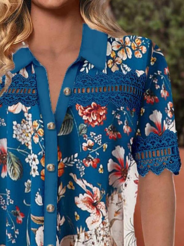 Casual Shirt Collar Printed Short Sleeve Shirt