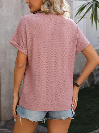 V-neck Button-down Solid Color Short-sleeved T-shirt 01225824