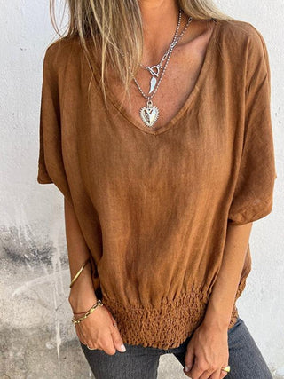 Loose V-neck Casual Cotton and Linen Top