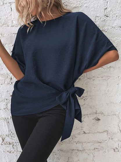 Batwing Sleeves Knotted Hem Plus Blouse