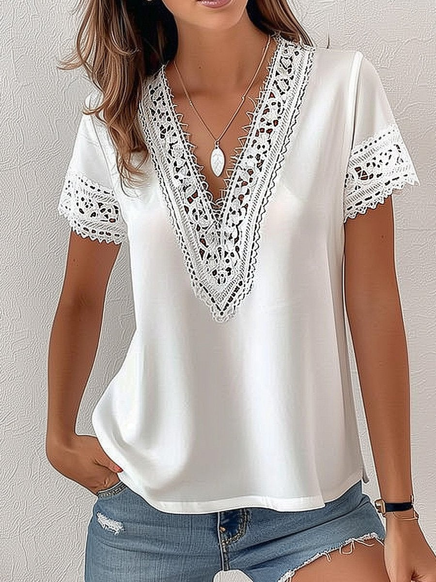 V-neck Lace Short-sleeved Top