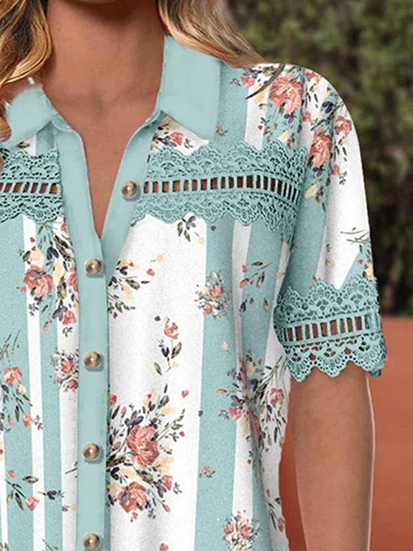 Casual Shirt Collar Printed Short Sleeve Shirt