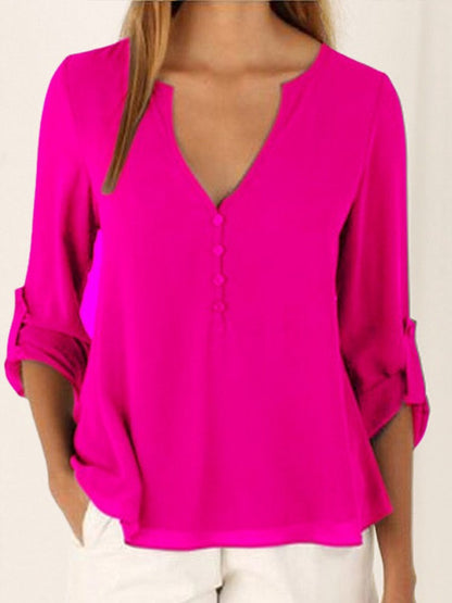 V-neck Faux Two-piece Chiffon Blouse