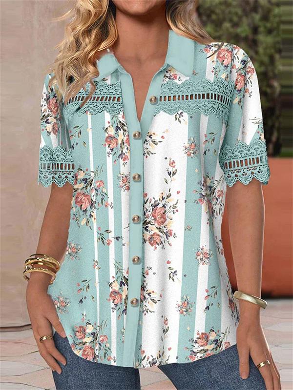 Casual Shirt Collar Printed Short Sleeve Shirt