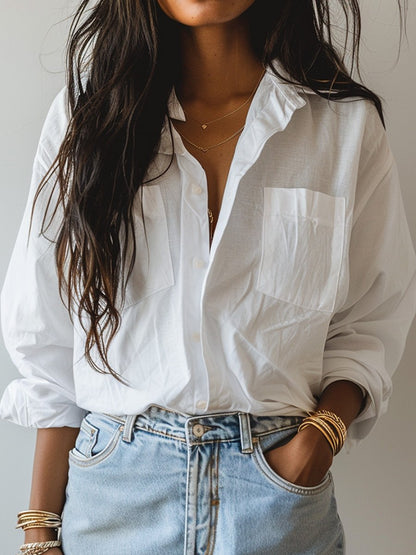 Casual and Versatile Everyday V-neck Long-sleeved Shirt