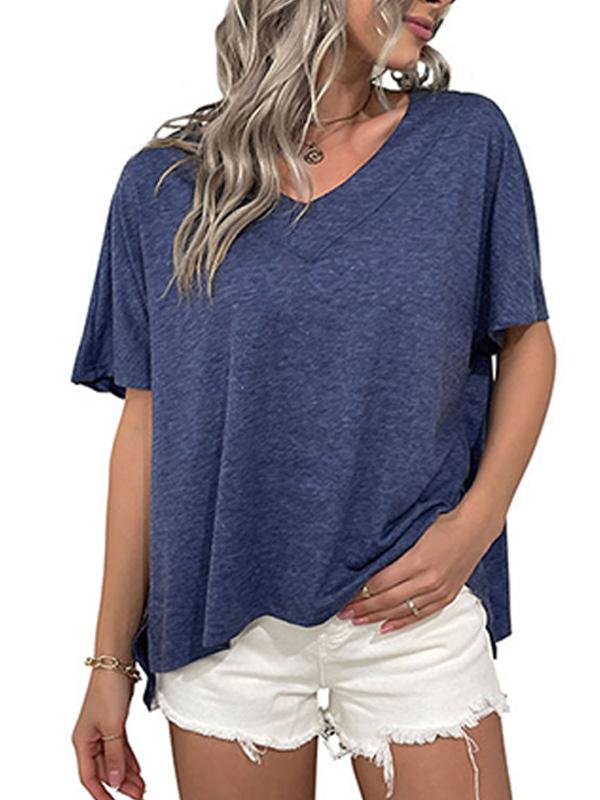 Women's Solid Color Loose Short Sleeve Casual T-Shirt 45982525YM