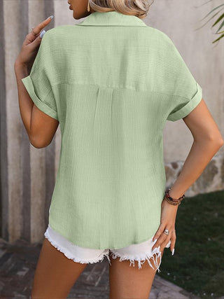 Short-sleeved Shirt In Pleated Fabric 91328500