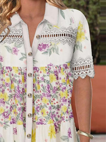 Casual Shirt Collar Printed Short Sleeve Shirt