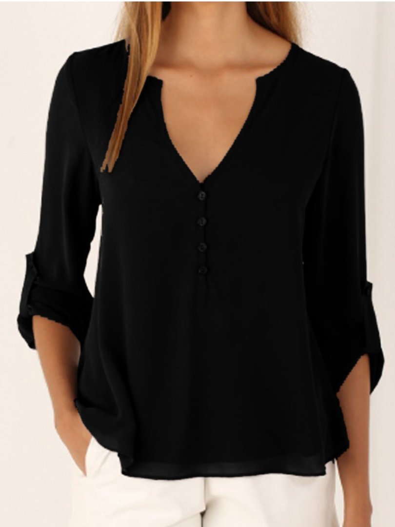 V-neck Faux Two-piece Chiffon Blouse