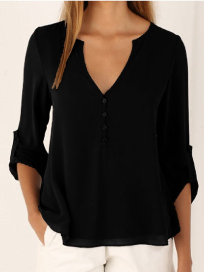 V-neck Faux Two-piece Chiffon Blouse