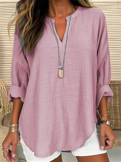 Cotton And Linen Loose Casual Stand Collar Long Sleeve Shirt