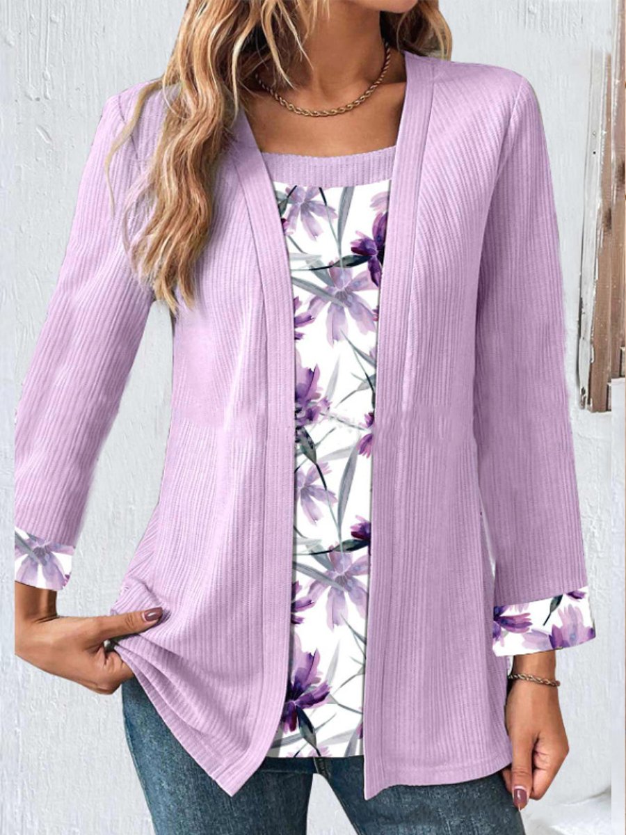 Fake Two-Piece Long-Sleeved Printed Top