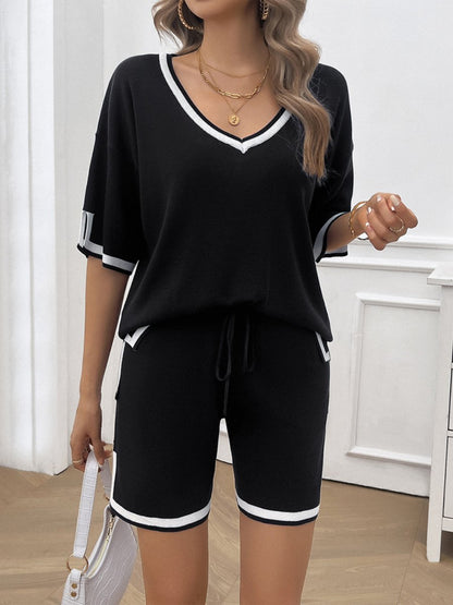 Stylish Casual Knitted Short Sleeves and Shorts Set