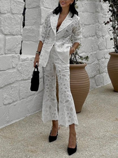 Lace Flower Suit Flared Pants Set