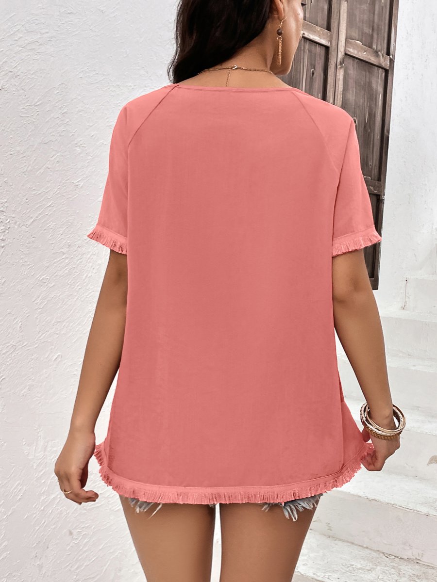 Tassel Patchwork Round Neck Loose T-shirt