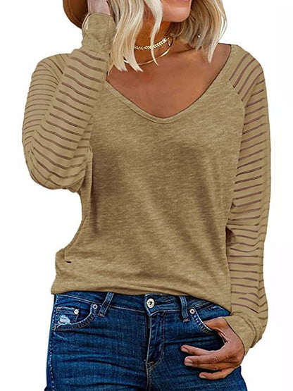 Striped Paneled Casual Long-sleeved T-shirt