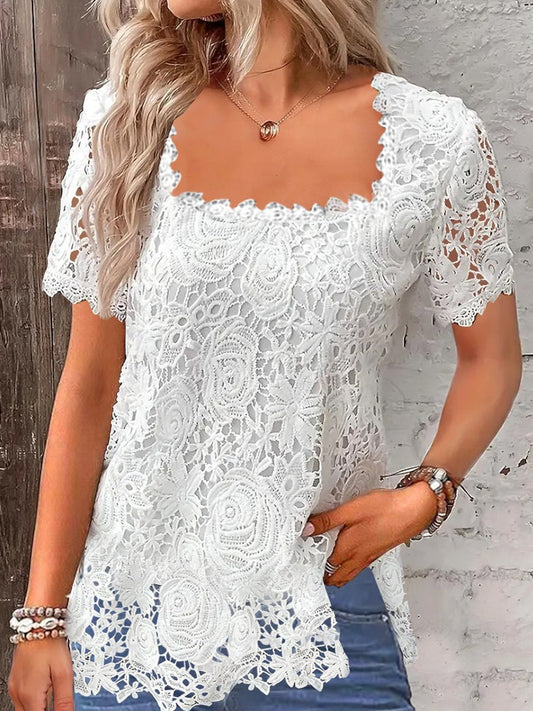 Elegant Lace Short Sleeve T-Shirt