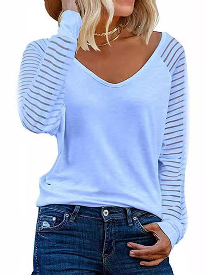 Striped Paneled Casual Long-sleeved T-shirt