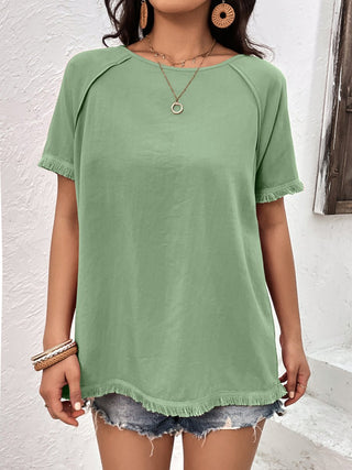 Tassel Patchwork Round Neck Loose T-shirt