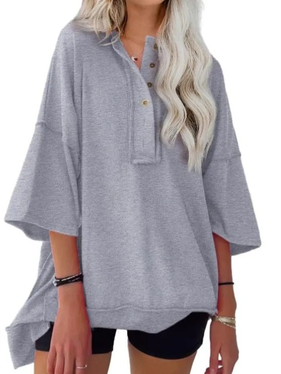 Solid Color Casual Button T-Shirt