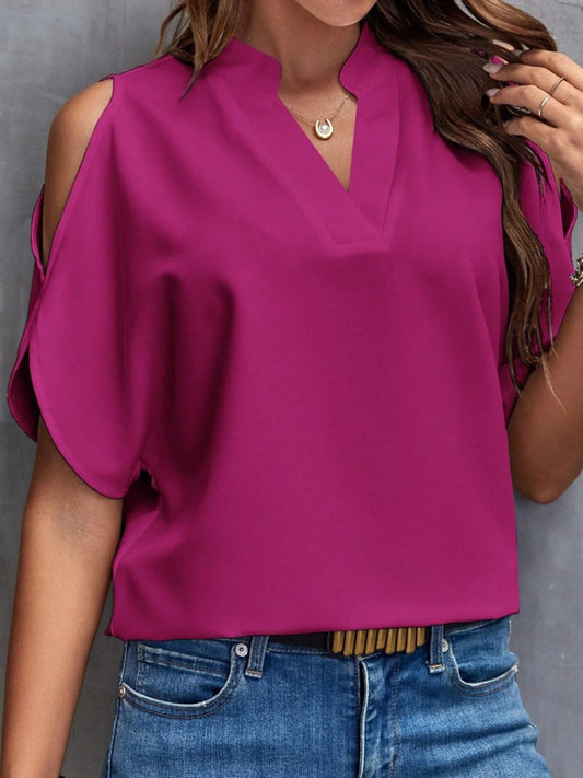 V-neck Off-shoulder Loose Chiffon Blouse