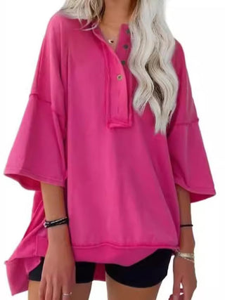 Solid Color Casual Button T-Shirt