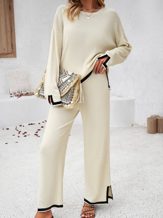 Stylish Casual Solid Color Knitted Long-sleeve Suit