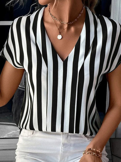 Striped Casual V-Neck T-Shirt