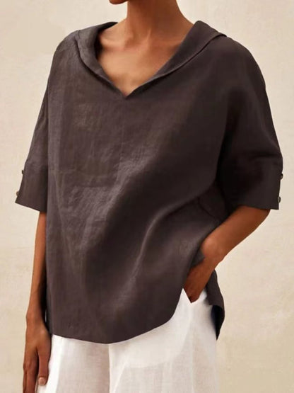 Cotton and linen Loose Hooded Blouse