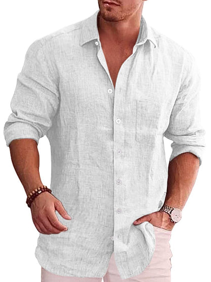 Classic Casual Button Down Cotton Linen Shirt (Us Only)